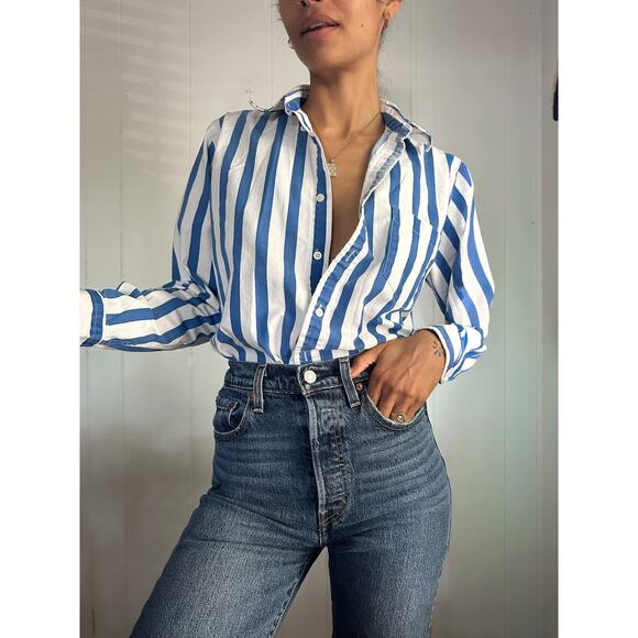 Vintage Blue Striped Button Up Size Medium - Picture 1 of 3